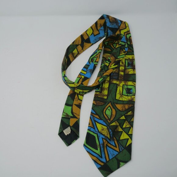 vtg 60s 70s Green BATIK Mod Disco Acetate Dacron Polyester Neck Tie 57" x 4 1/2" - Picture 6 of 6